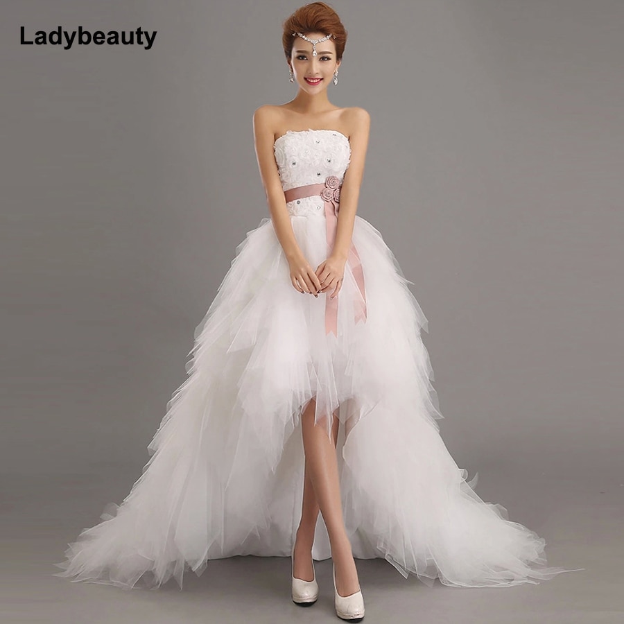 Ladybeauty 2019 A Basso prezzo la sposa reale principessa abito da sposa corto del treno del vestito convenzionale di disegno del bicchierino da sposa growns