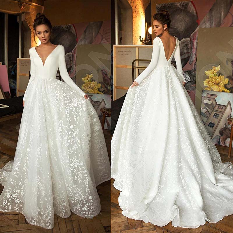 Abito Da Sposa In Organza Con Maniche Lunghe Outlet Sposi