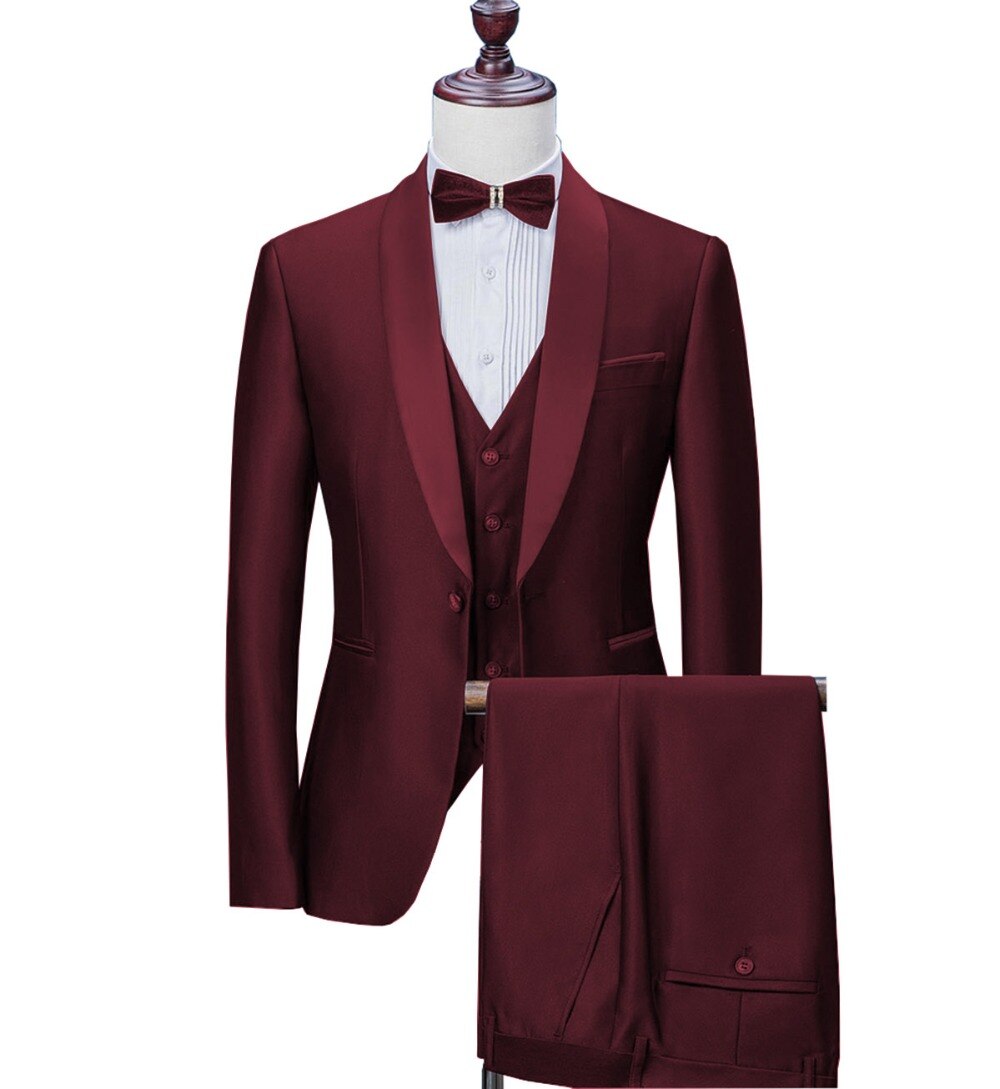 Mens Suits 2019 Wedding Suits For Men Shawl Collar 3 Pieces Slim Fit Blue Suit Mens Tuxedo Jacket For Wedding(Blazer+Pants+Vest)