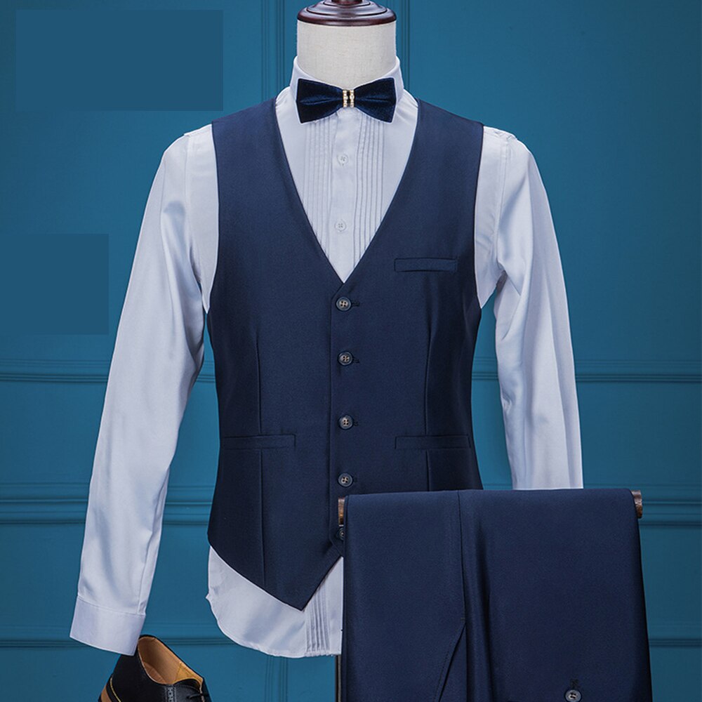 Mens Suits 2019 Wedding Suits For Men Shawl Collar 3 Pieces Slim Fit Blue Suit Mens Tuxedo Jacket For Wedding(Blazer+Pants+Vest)