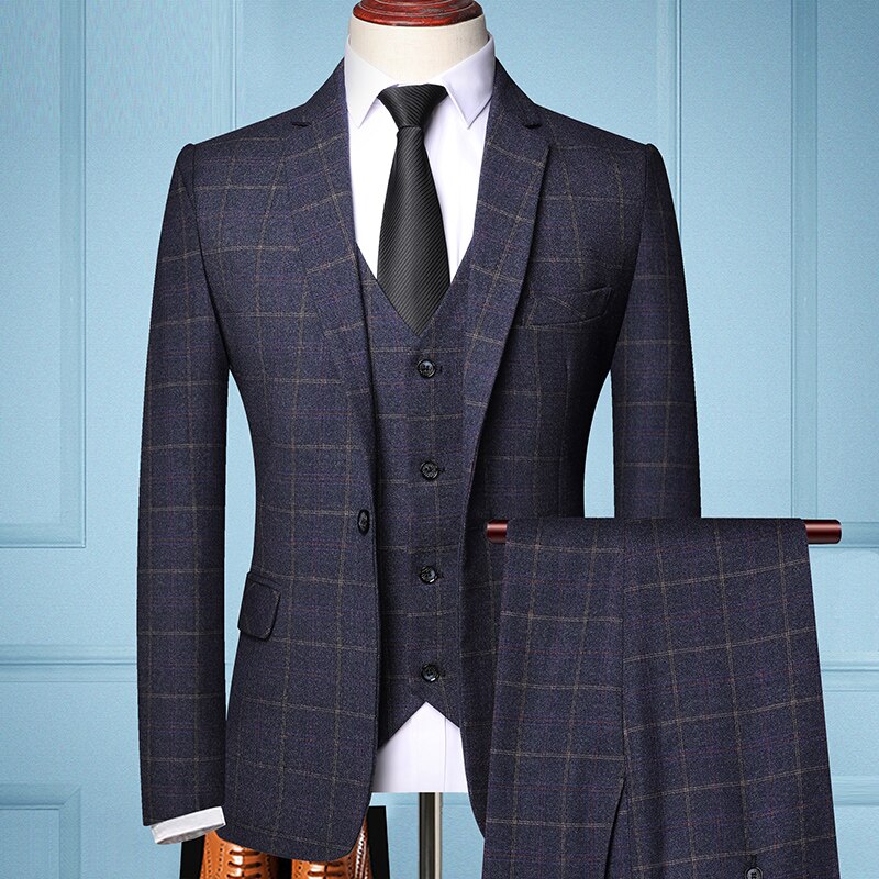 2019 Tre-pezzo di Sesso Maschile di Business Formale Plaid Vestito per Gli Uomini di Boutique di Moda Plaid Vestito Da Cerimonia Nuziale del Vestito (Giacca + Vest + Pants)