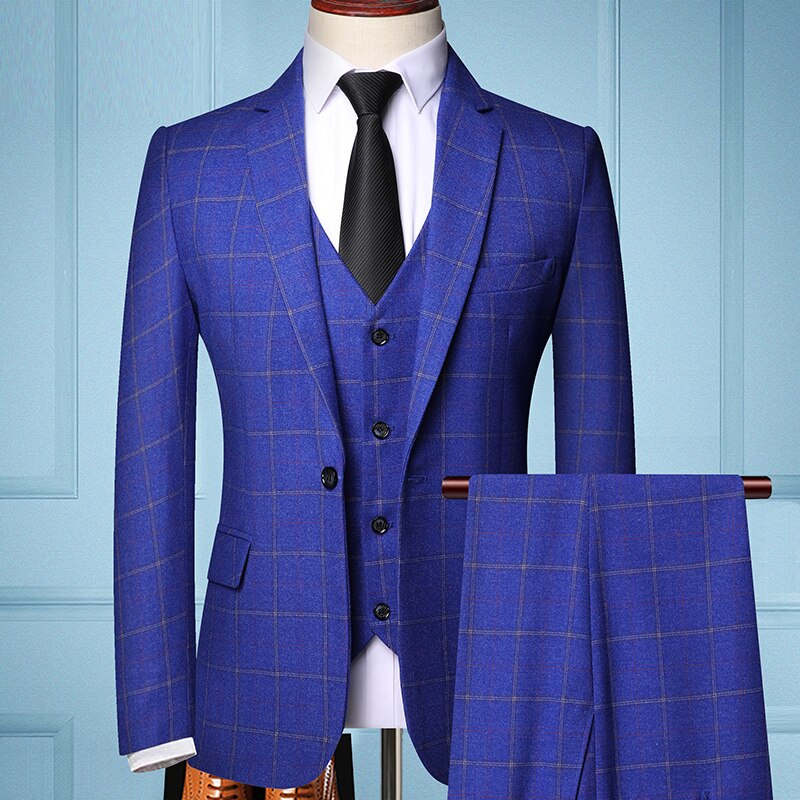 2019 Tre-pezzo di Sesso Maschile di Business Formale Plaid Vestito per Gli Uomini di Boutique di Moda Plaid Vestito Da Cerimonia Nuziale del Vestito (Giacca + Vest + Pants)