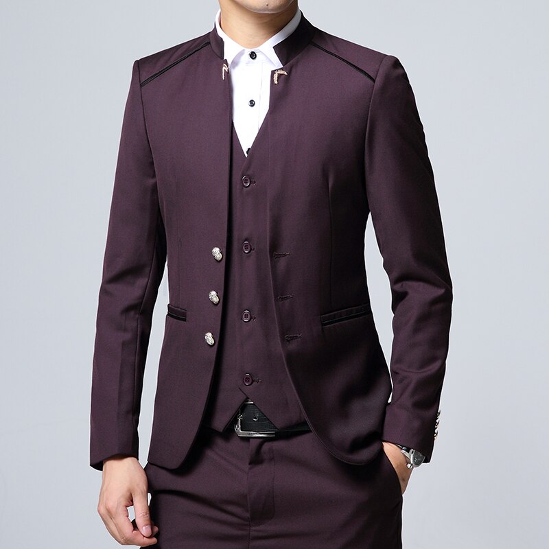 Nuovo colore puro high-end abiti da uomo (giacca + vest + pants) affari di modo banchetto di nozze degli uomini del vestito di formato Asiatico S-4XL